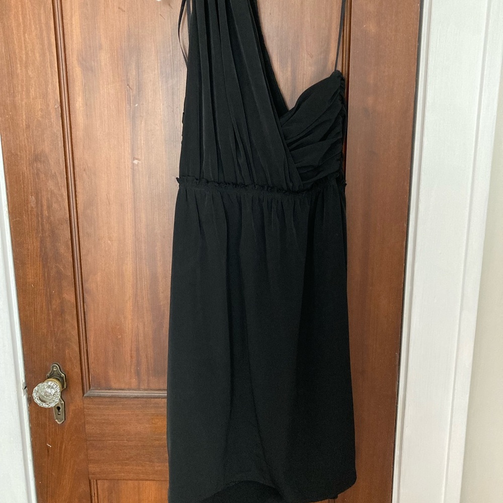 Banana Republic black one shoulder drape dress